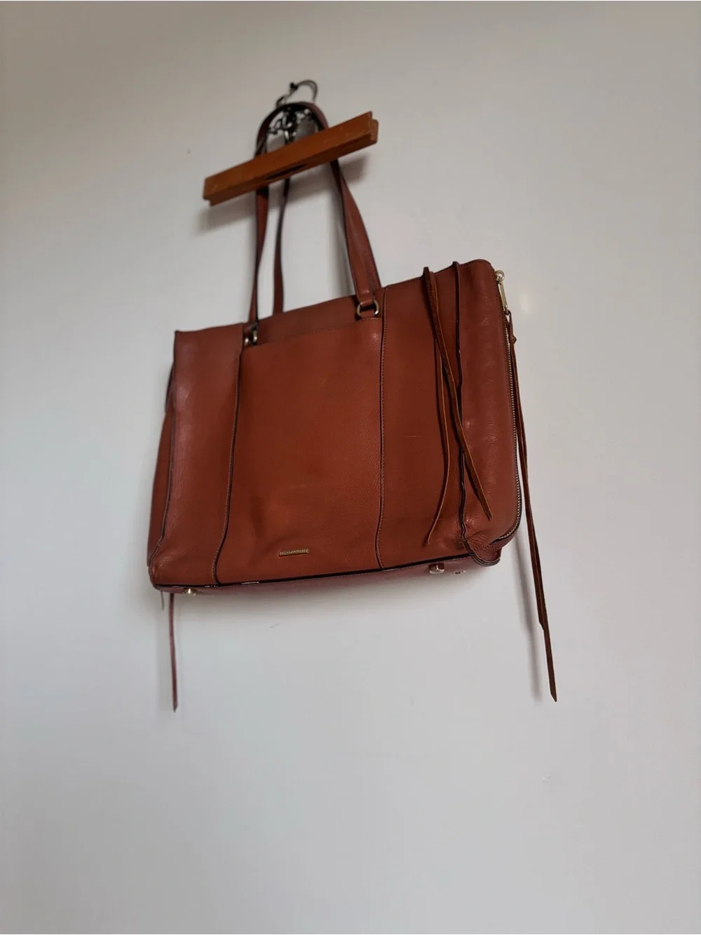 Rebecca Minkoff Cognac Leather Tote with Fringe Accents